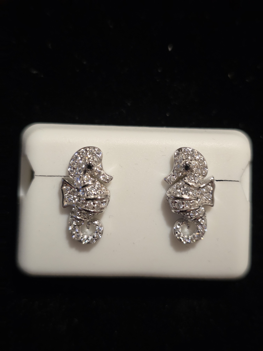 Sterling Silver & Moissanite Seahorse Stud Earrings
